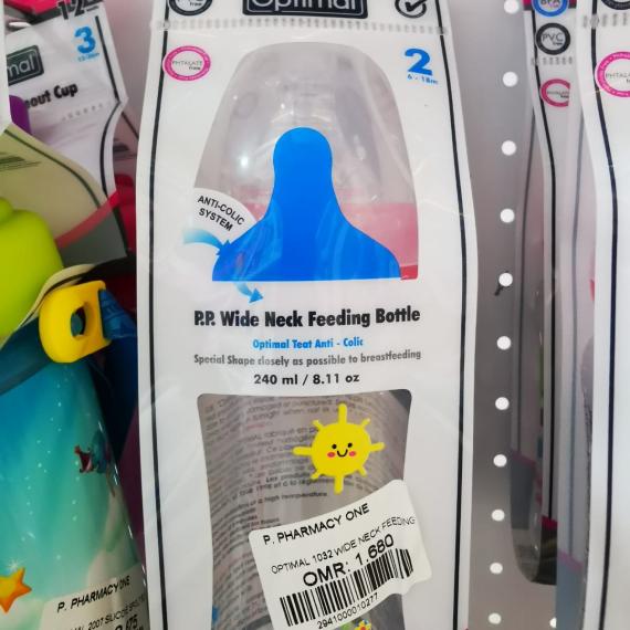 Optimal 2 6-18m ANTICOLIC SYSTE P.P. Wide Neck Feeding Bottle  Optimal Teat Anti - Colic Special Shape closely as possible to breastfeeding 240 ml/ 8.11 oz