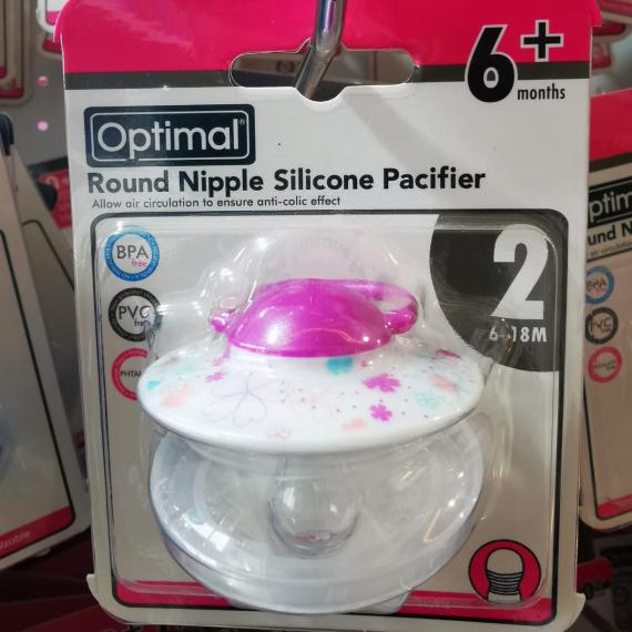 6+ months Optimal Round Nipple Silicone Pacifier Allow air circulation to ensure anti-colic effect